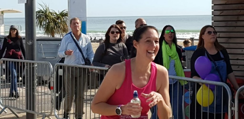 Me laughing as I'm running the Bournemouth marathon