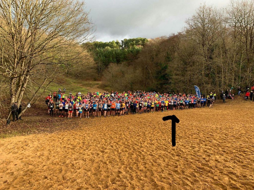 All runners ready to start the Merthyr Mawr Christmas Pudding race