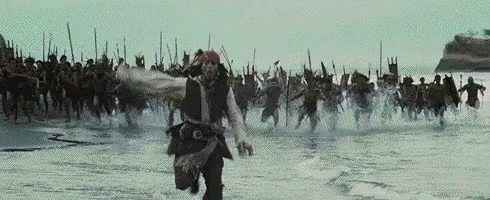 Pirate running from a lot of pirates gif