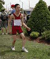 man trying to walk after a marathon gif