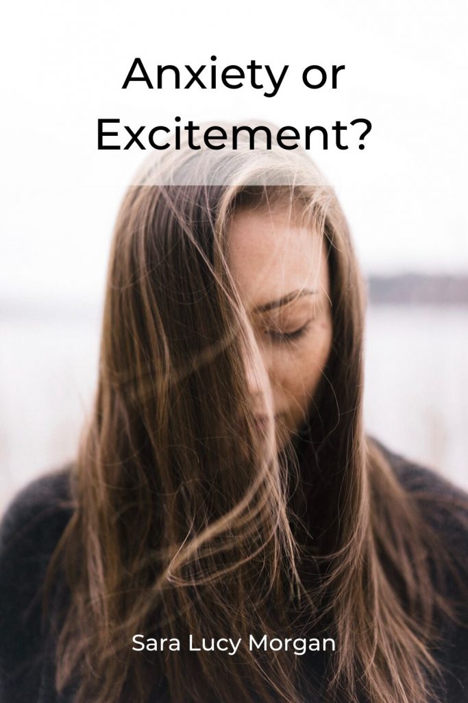 Anxiety or excitement - woman looking down, eyes are barely open.